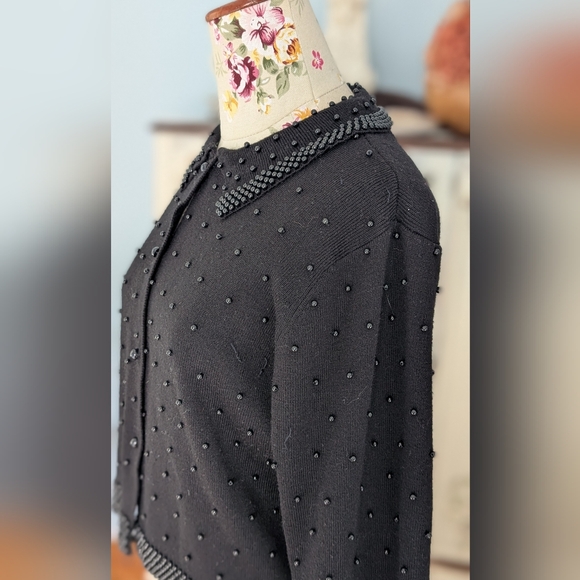 Statements Vintage Black  Beaded Cardigan with Beaded Trim - Picture 6 of 11